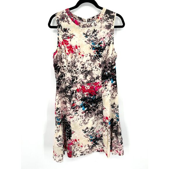 SHOSHANNA Cream, Red, Black Abstract Print Silk Sleeveless Mini Dress Size 10 - Picture 2 of 7